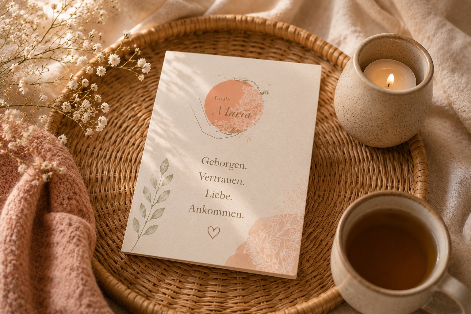 Doula Karte mit Kerze und Tee